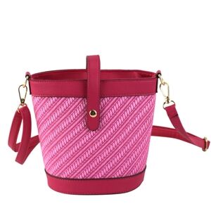 AR New York Women's Weekend Pink Straw Bucket Bag Crossbody